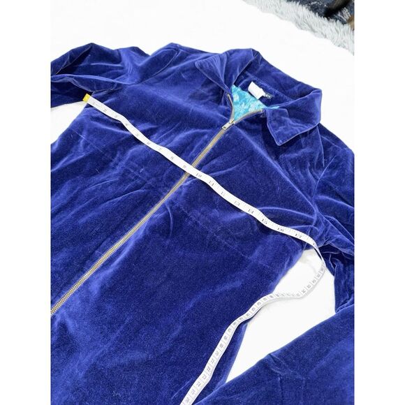 Anthropologie Small 34" Blue Navy Full Length Zip‎ Velvet Coat Jacket Lace Inlay - Picture 3 of 10